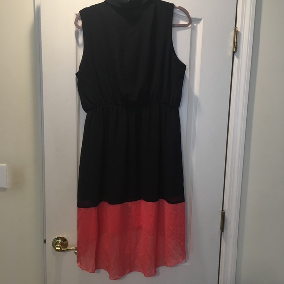 High-low dress in navy blue and orange/peach - Picture 3 of 4